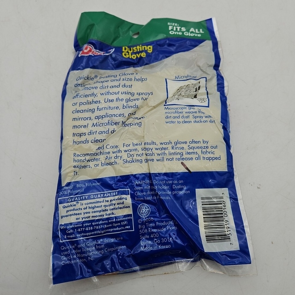 Quickie Microfiber Dusting Glove Deadstock NOS 2006 One Glove Fits All - Picture 4 of 5